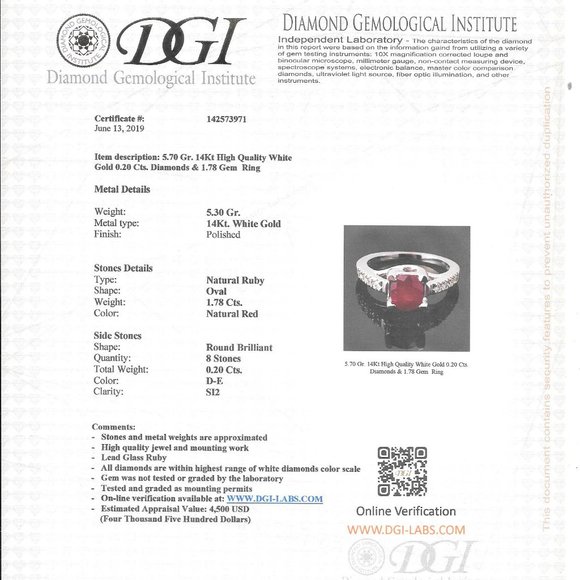 Gemstone & Diamond Engagement Ring 14K White Gold Oval Red Ruby 1.98 TCW - Picture 4 of 12